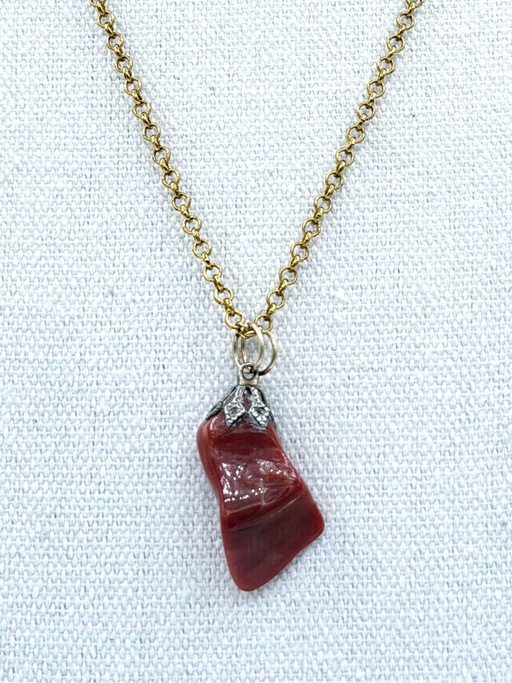 Genuine Red Carnelian Gemstone Gold-Tone Woman’s Necklace Jewelry